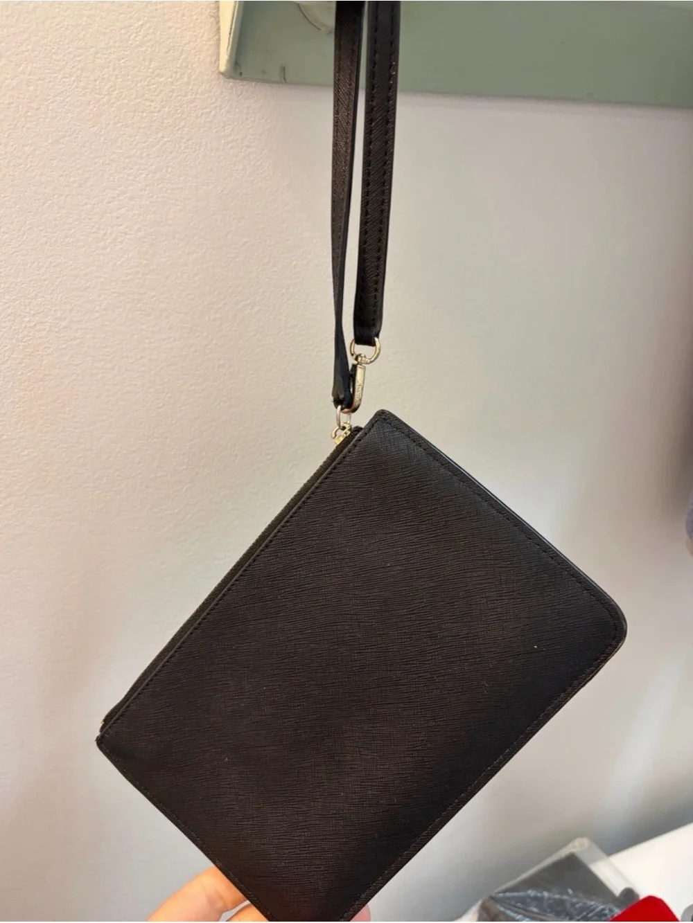 kate spade Black Leather Wristlet Clutch with Gold Hardware
